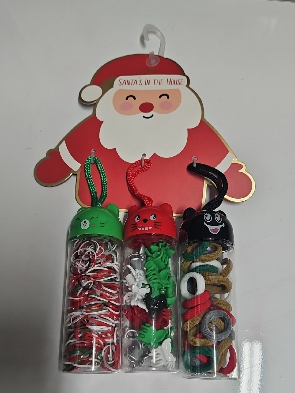 Santa Hanging Holiday Hair Tie & Accessory Set - Red, Green, Black